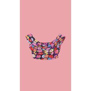 1980s BETSEY JOHNSON PUNK Label Colorful Floral Print. Black Short Sleeve Off th